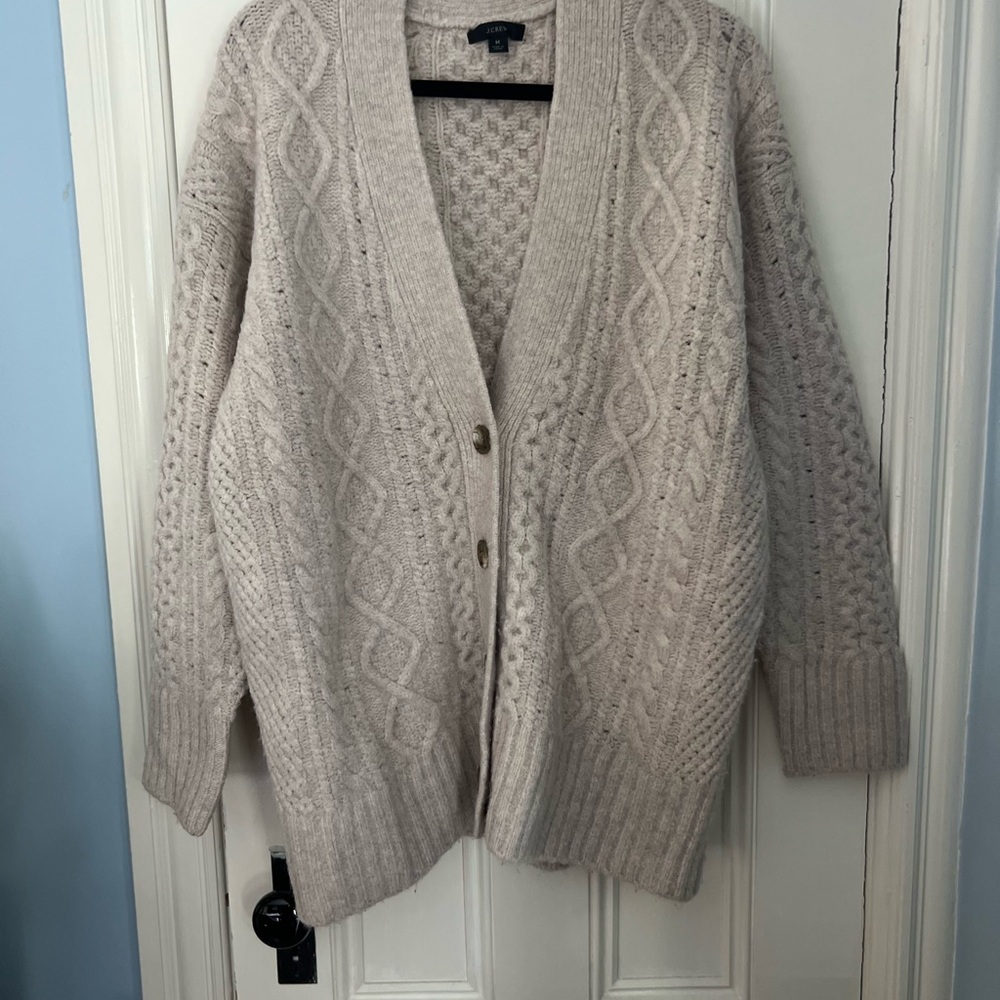 J. Crew Beige Wool Chunky Cable Knit Cardigan